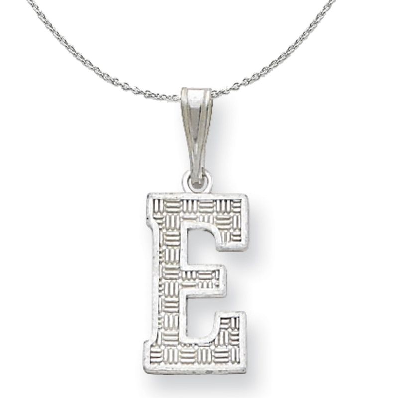 Silver, Sami Collection, Textured Block Initial E Necklace - 18 In